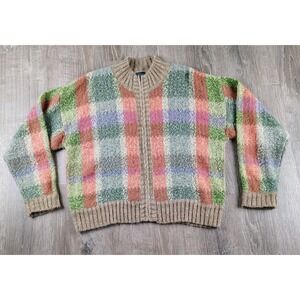Ivy XL Mohair Wool Blend Sweater Cardigan Colorful Plaid Full Zip Y2K ***